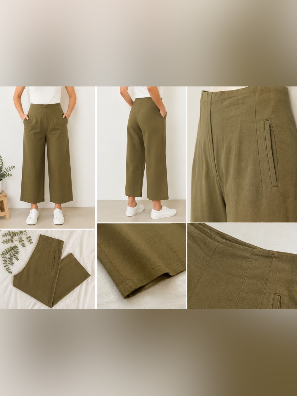 Fashion Nova Olive High-Rise Wide-Leg Cropped Pants